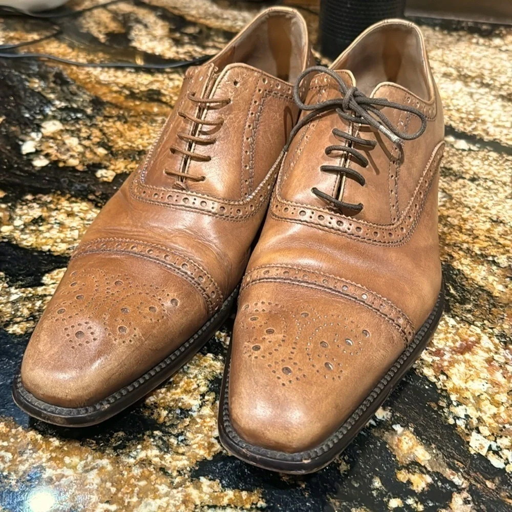 Bettaccini‎ mens shoes camel Mahogany brown leather shoes size13